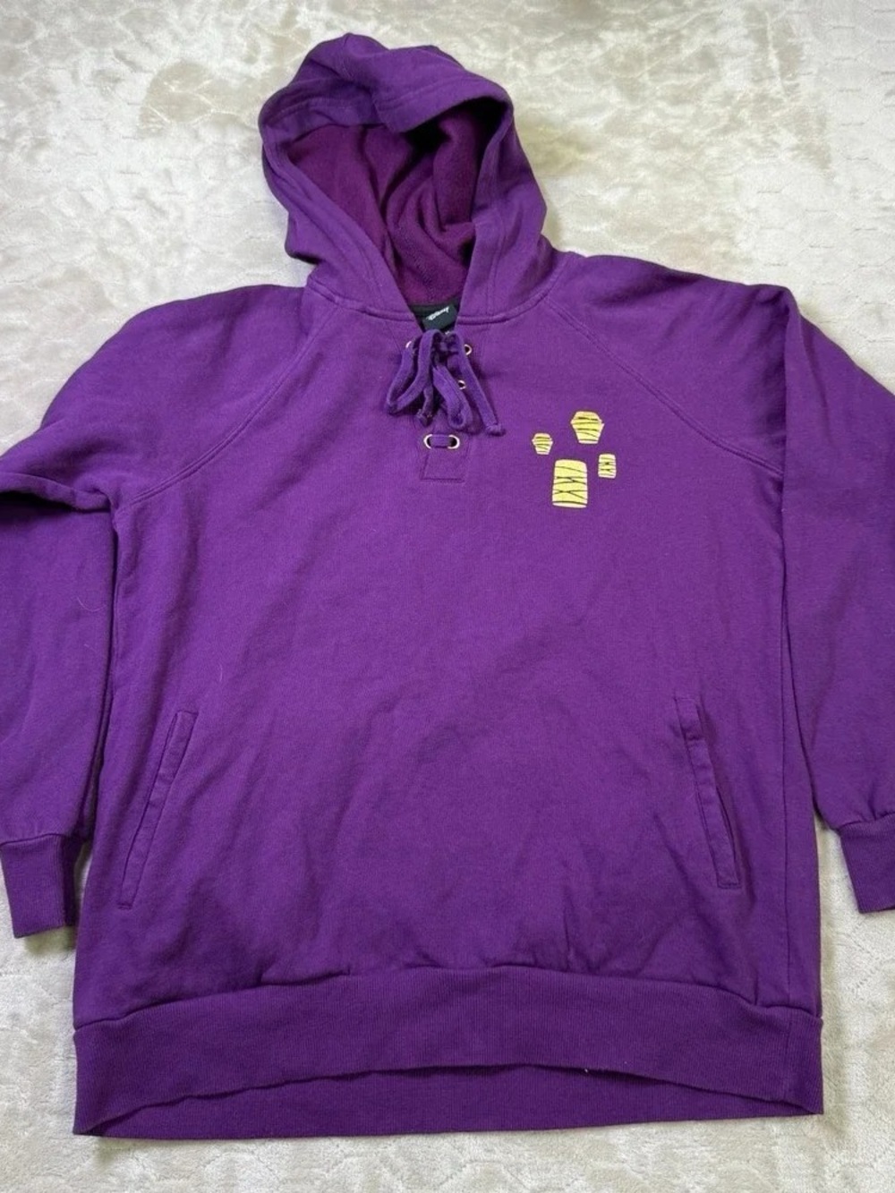 Men's Purple Hooded Pullover Sweatshirt with Subtle Yellow Accent